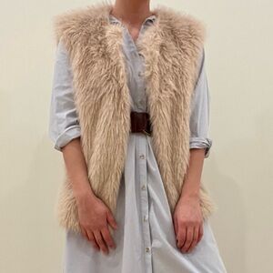Anthropologie Women's Faux Fur Vest in Tan